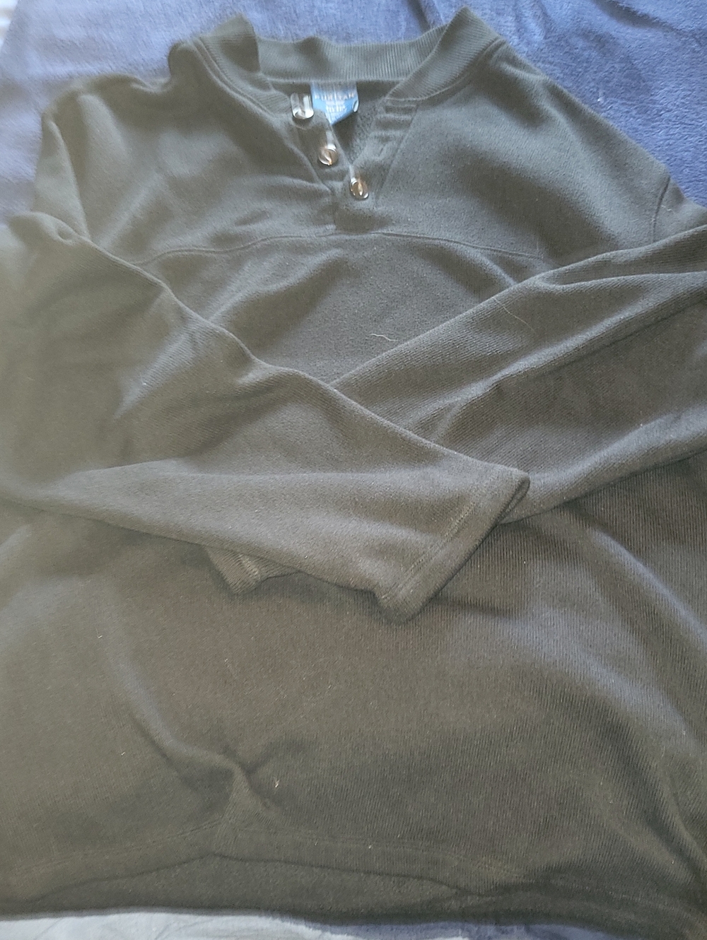 Puritan Black Long-Sleeve Henley Sweatshirt